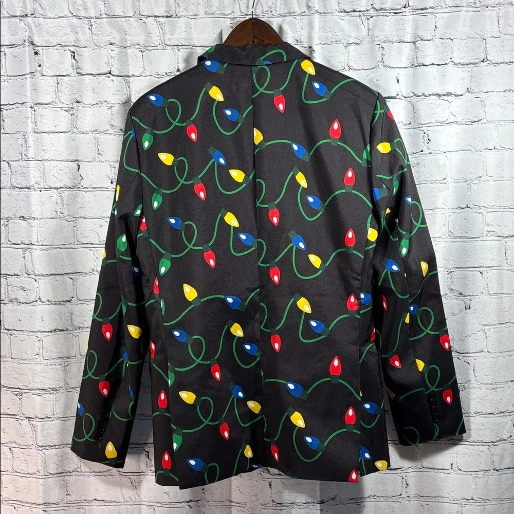 Festive Black Blazer with Holiday Lights